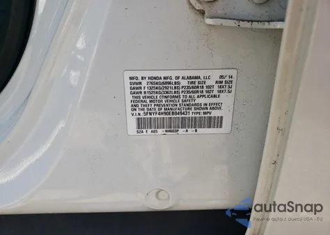 2014 Honda Pilot Touring from USA, damaged, VIN 5FNYF4H90EB049431